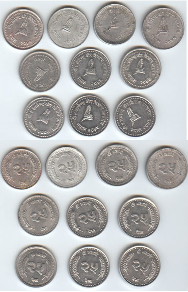 10 dif date 25p coins